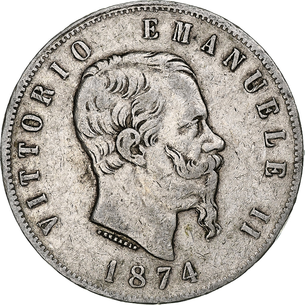 Moneta, Italia, Vittorio Emanuele II, 5 Lire, 1874, Milan, MB+, Argento, KM:8.3