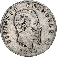 Moneta, Italia, Vittorio Emanuele II, 5 Lire, 1874, Milan, MB+, Argento, KM:8.3