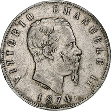 Monnaie, Italie, Vittorio Emanuele II, 5 Lire, 1874, Milan, TB+, Argent, KM:8.3