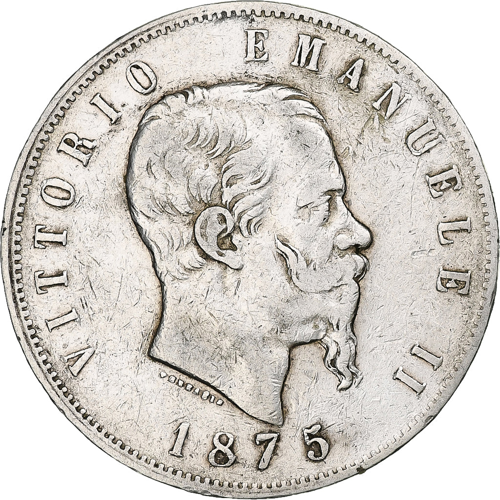 Coin, Italy, Vittorio Emanuele II, 5 Lire, 1875, Milan, VF(20-25), Silver