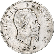 Coin, Italy, Vittorio Emanuele II, 5 Lire, 1875, Milan, VF(20-25), Silver