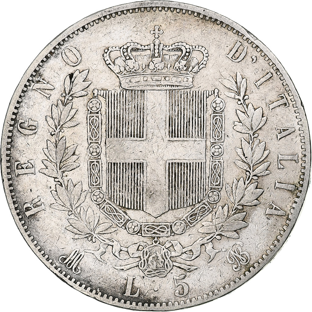 Coin, Italy, Vittorio Emanuele II, 5 Lire, 1875, Milan, VF(20-25), Silver