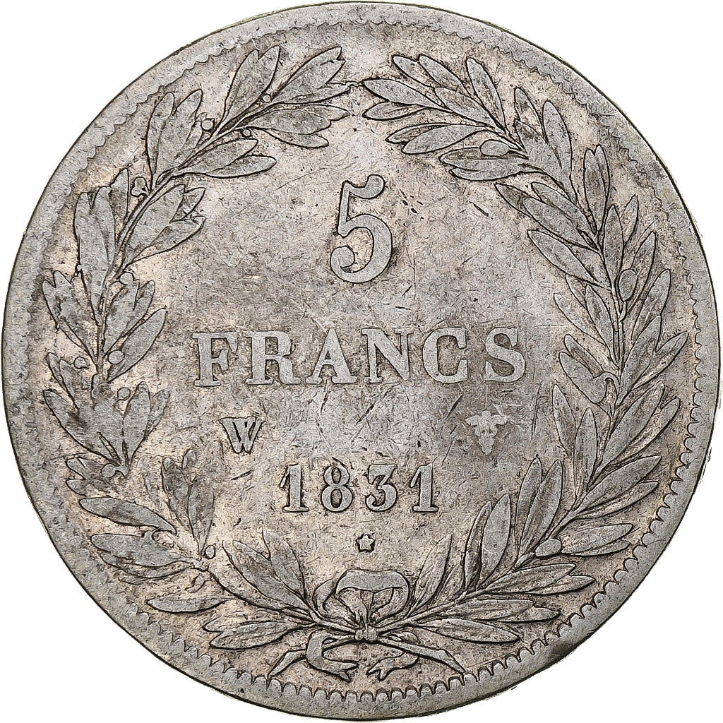 Moneta, Francia, Louis-Philippe, 5 Francs, 1831, Lille, MB+, Argento, KM:736.3