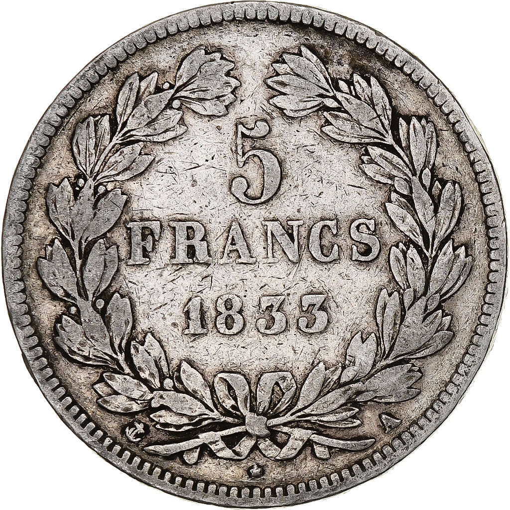 Coin, France, Louis-Philippe, 5 Francs, 1833, Paris, VF(30-35), Silver