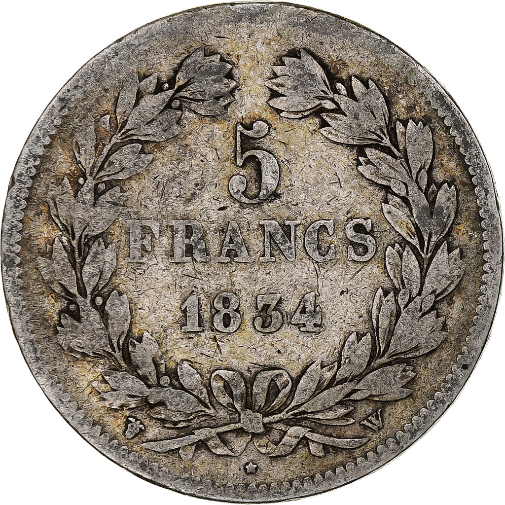 Coin, France, Louis-Philippe, 5 Francs, 1834, Lille, VF(20-25), Silver
