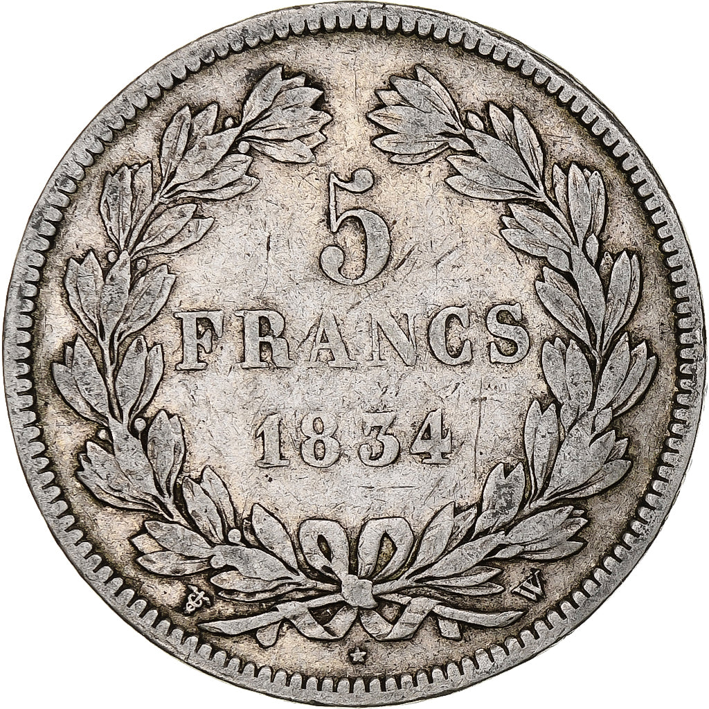 Coin, France, Louis-Philippe, 5 Francs, 1834, Lille, VF(20-25), Silver