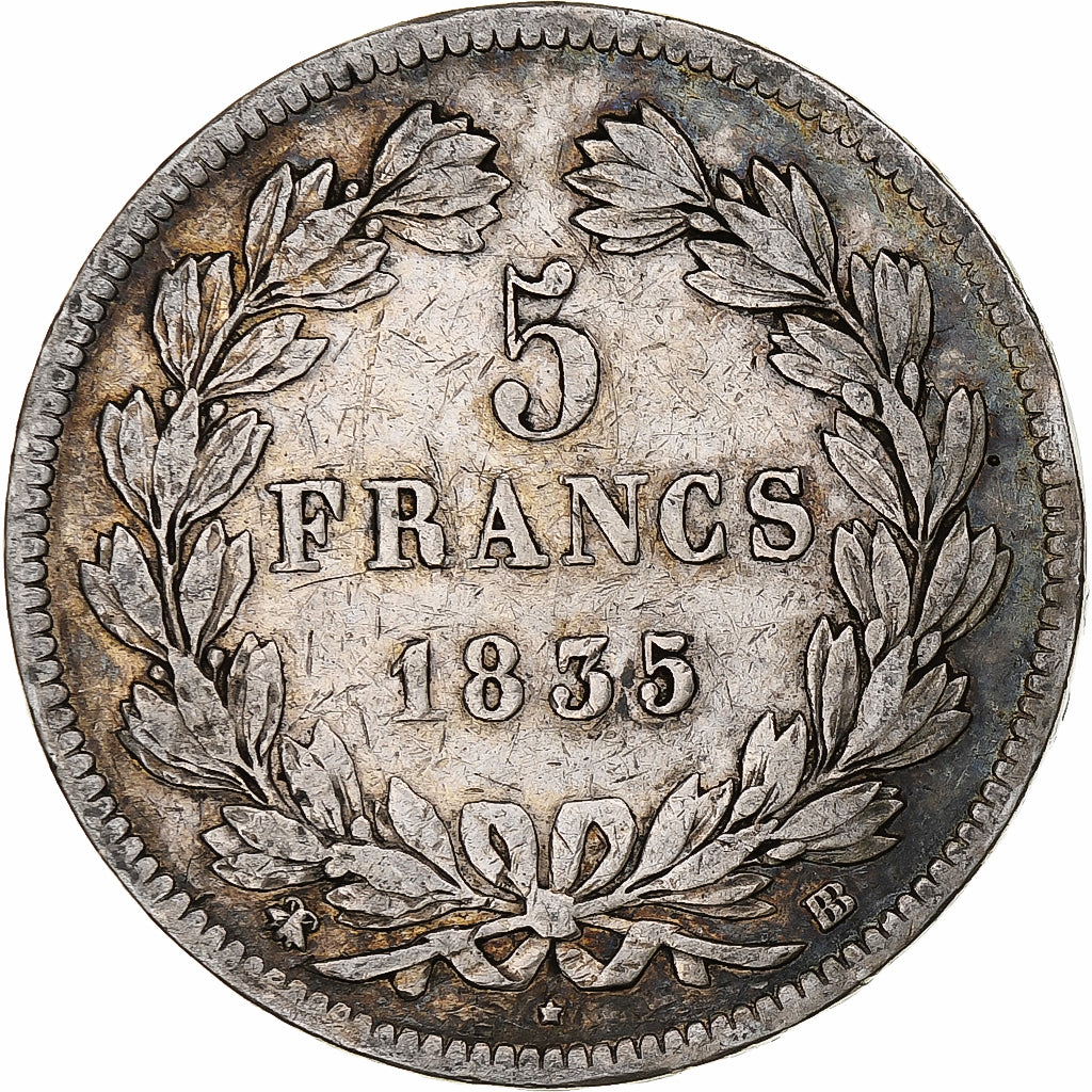França, 5 Francs, Louis-Philippe, 1835, Strasbourg, Prata, EF(40-45)