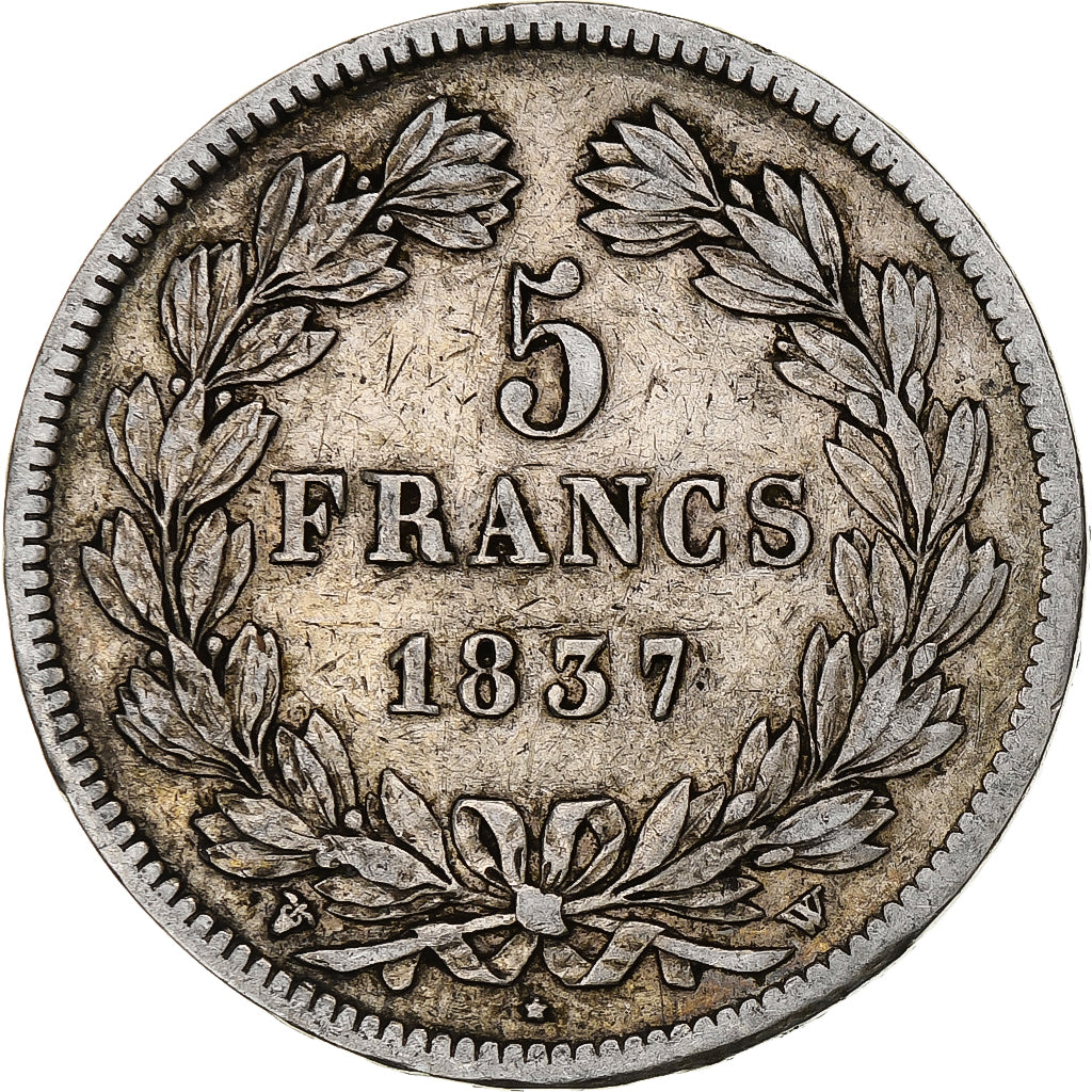Moneta, Francia, Louis-Philippe, 5 Francs, 1837, Lille, MB+, Argento, KM:749.13