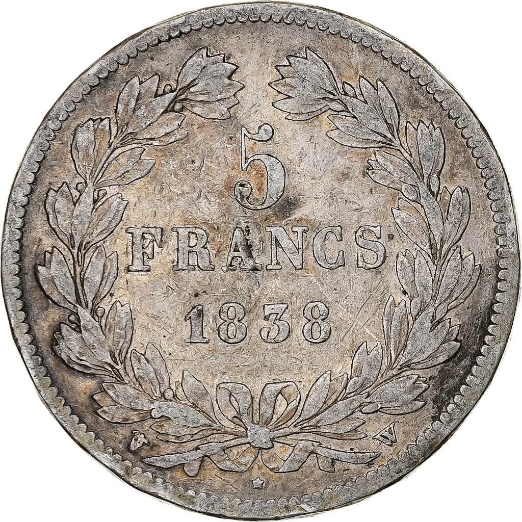 Moneta, Francia, Louis-Philippe, 5 Francs, 1838, Lille, MB+, Argento, KM:749.13