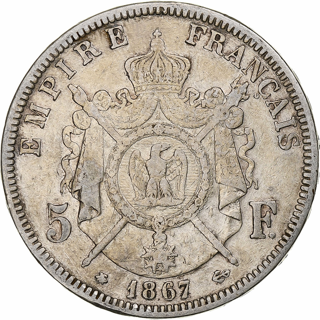 Moneta, Francja, Napoleon III, 5 Francs, 1867, Paris, VF(20-25), Srebro