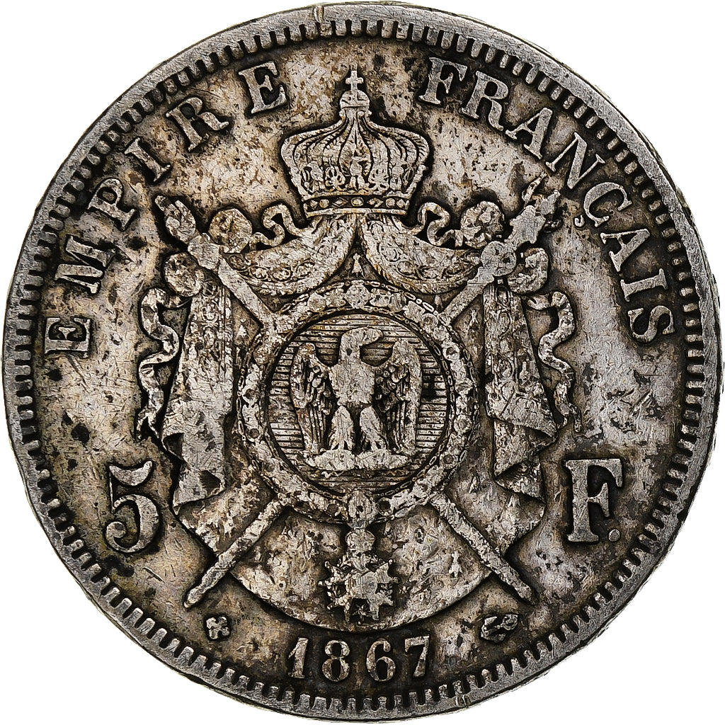Coin, France, Napoléon III, 5 Francs, 1867, Strasbourg, VF(30-35), Silver