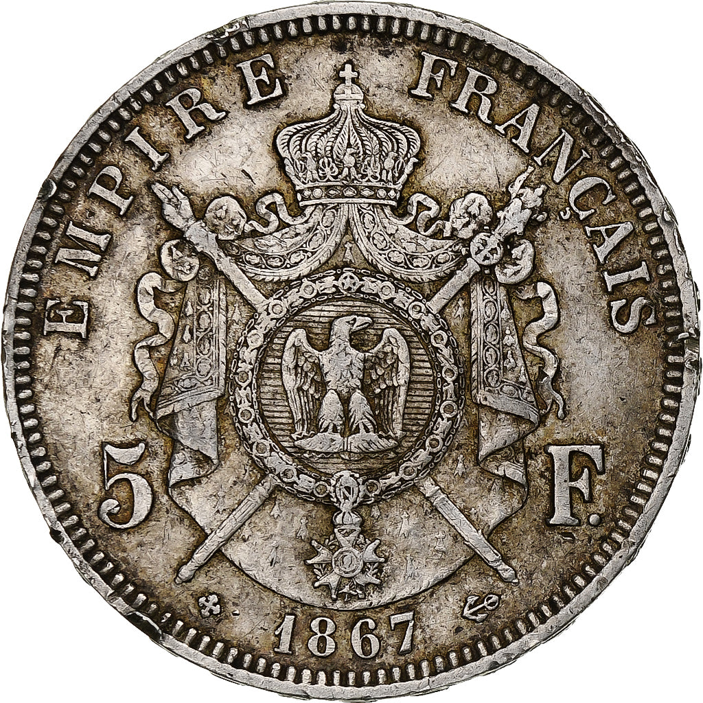 Moneta, Francja, Napoléon III, 5 Francs, 1867, Strasbourg, VF(30-35), Srebro