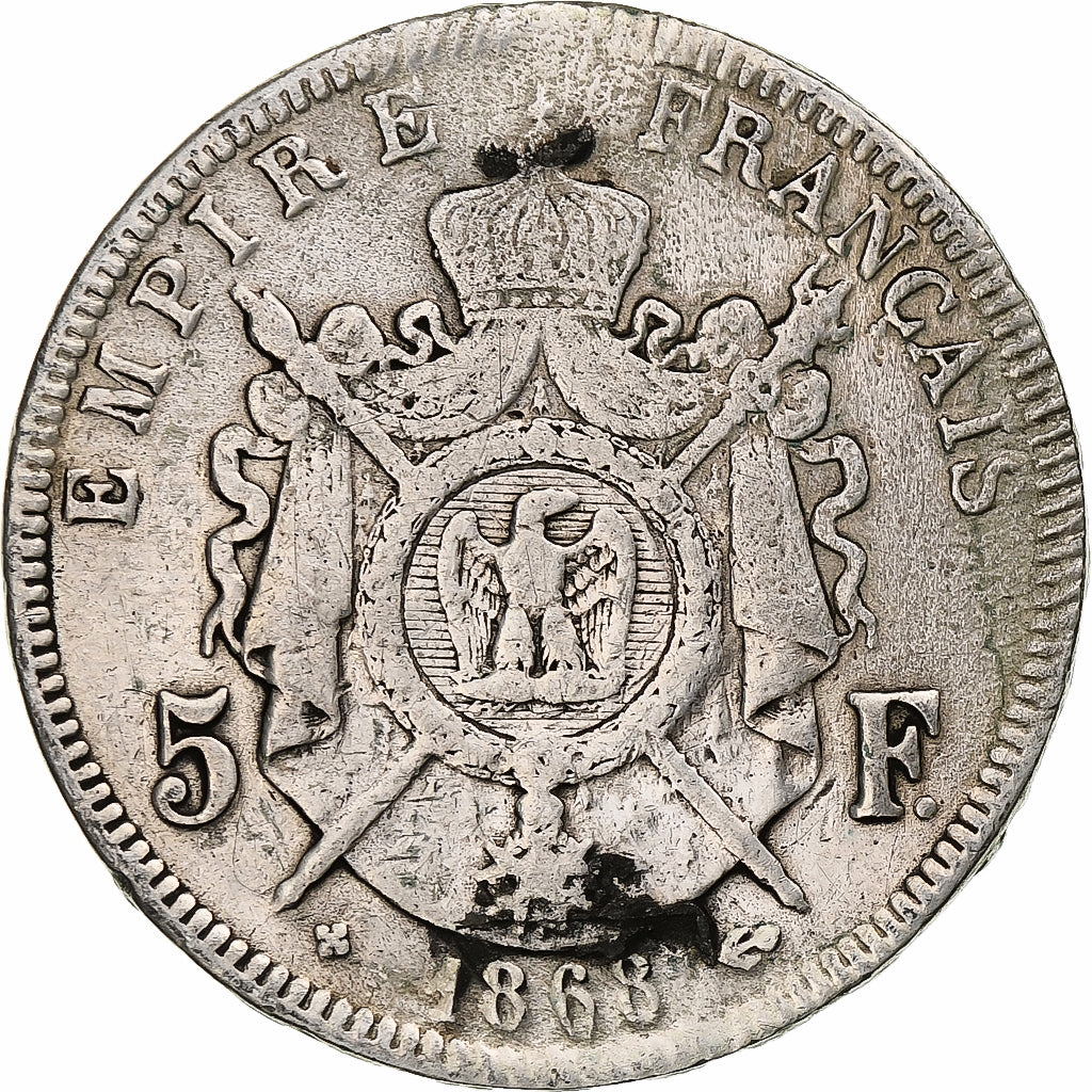Monnaie, France, Napoleon III, Napoléon III, 5 Francs, 1868, Paris, B+, Argent