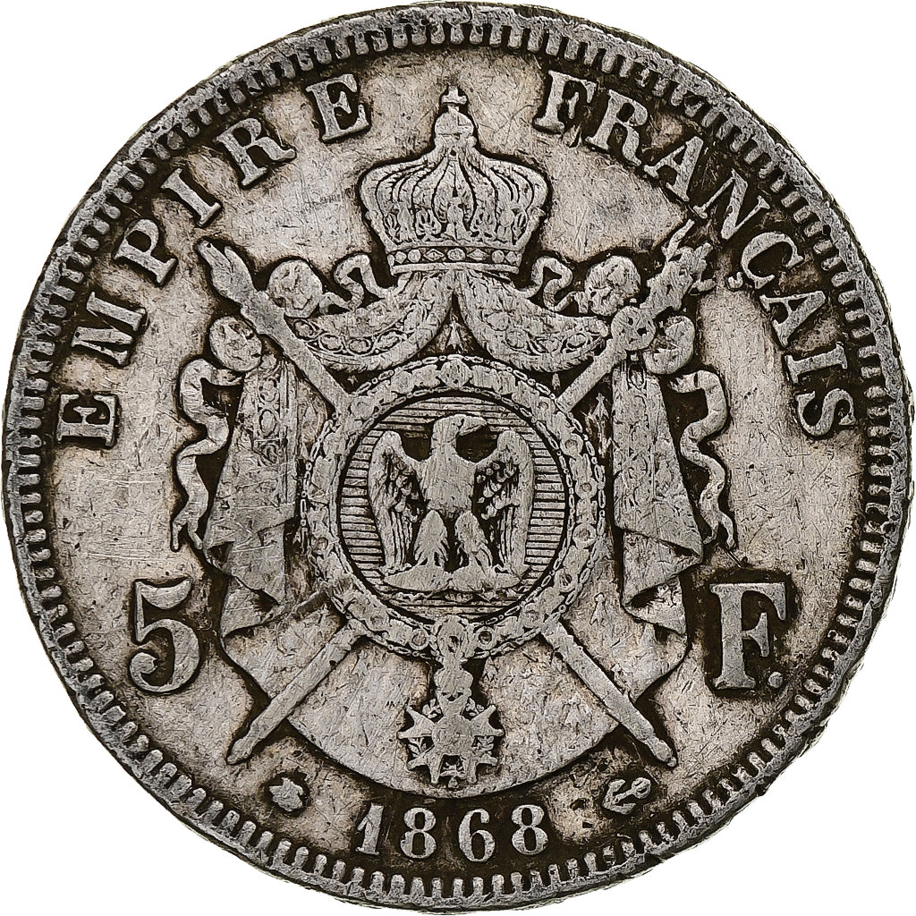 Moneta, Francja, Napoleon III, Napoléon III, 5 Francs, 1868, Paris, VF(20-25)