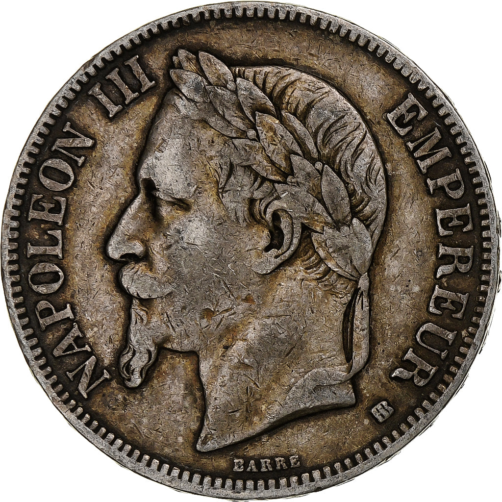 Moneda, Francia, Napoleon III, 5 Francs, 1868, Strasbourg, BC+, Plata