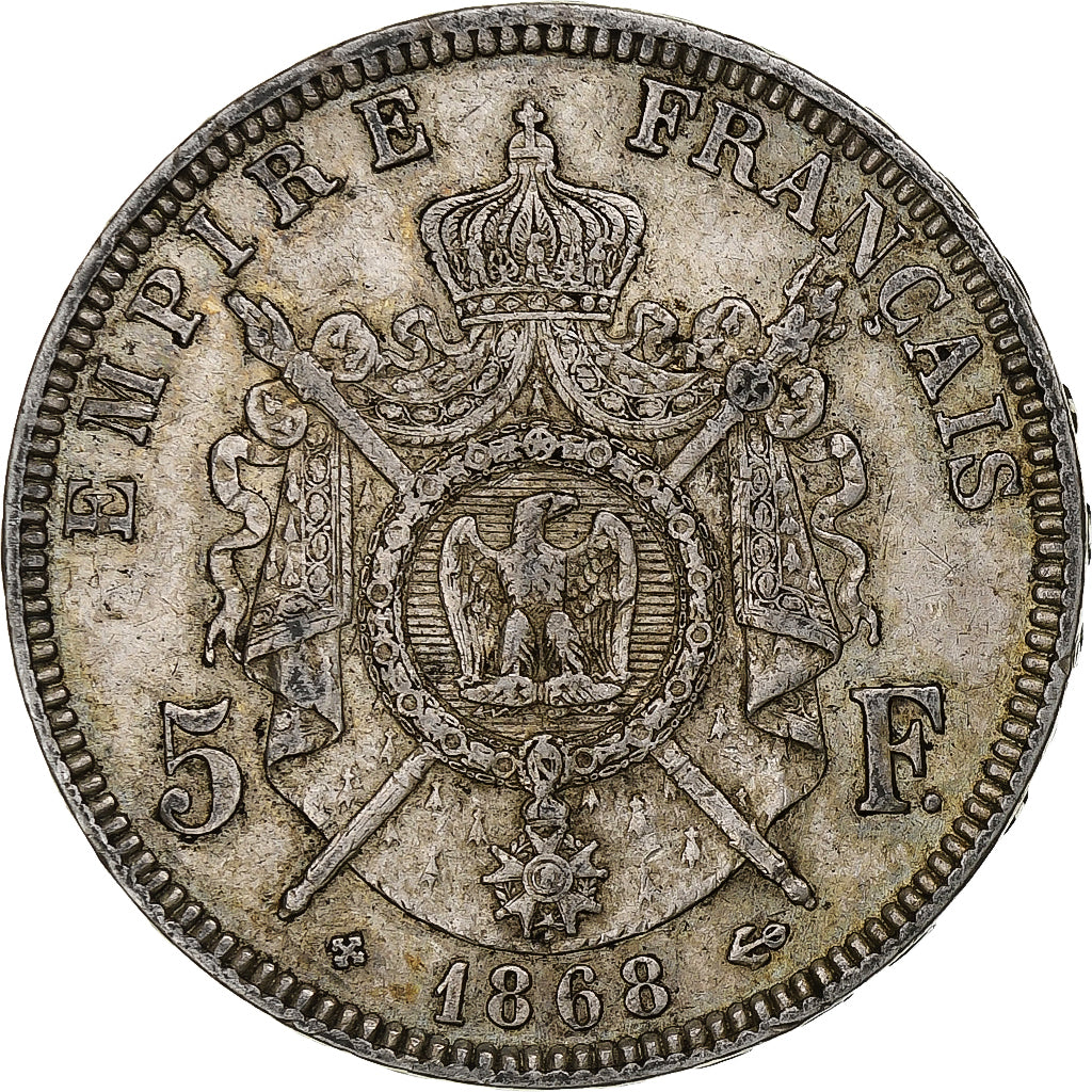 Frankrijk, Napoleon III, 5 Francs, 1868, Strasbourg, Zilver, ZF+, Gadoury:739