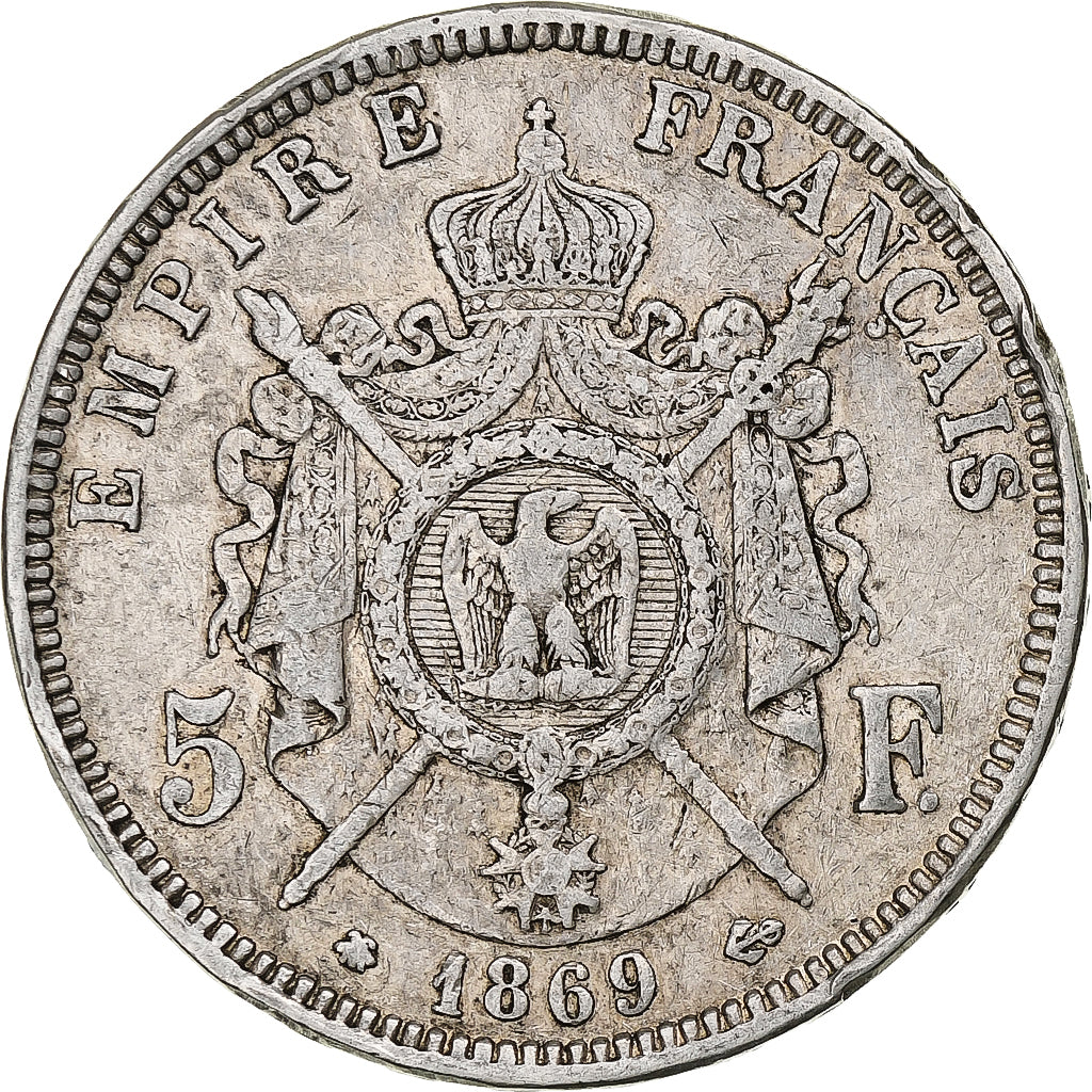 Moneta, Francja, Napoleon III, 5 Francs, 1869, Paris, VF(20-25), Srebro
