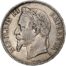 Moeda, França, Napoleon III, 5 Francs, 1869, Paris, VF(30-35), Prata, KM:799.1
