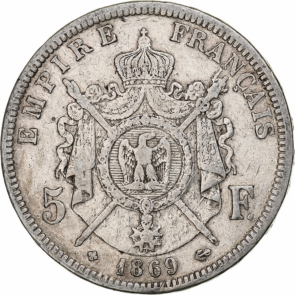 Moneta, Francia, Napoléon III, 5 Francs, 1869, Strasbourg, MB, Argento
