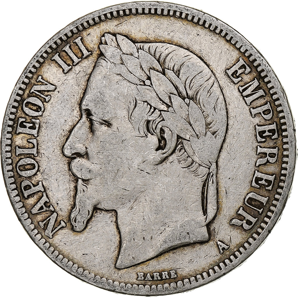 Munten, Frankrijk, Napoleon III, 5 Francs, 1870, Paris, FR, Zilver, KM:799.1