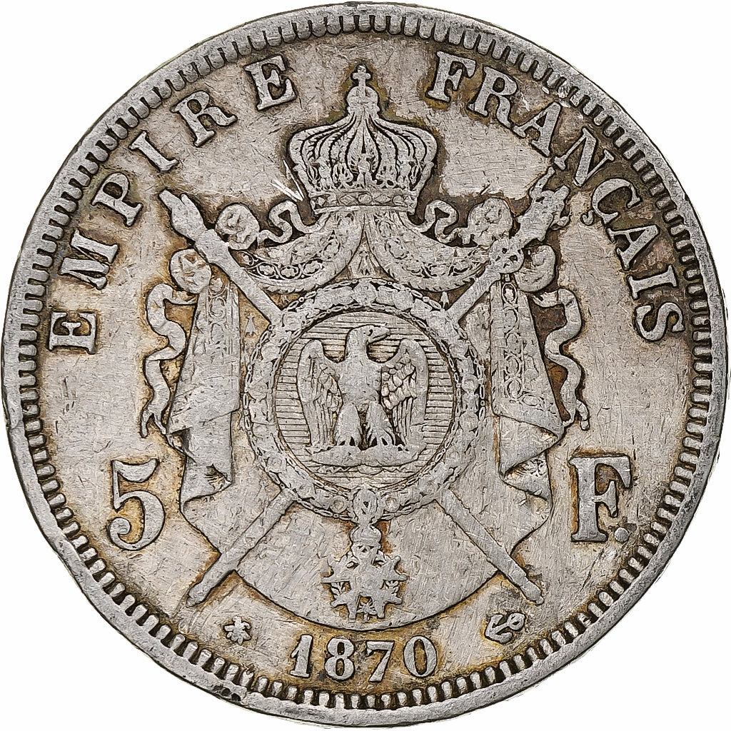 Munten, Frankrijk, Napoleon III, 5 Francs, 1870, Paris, FR, Zilver, KM:799.1