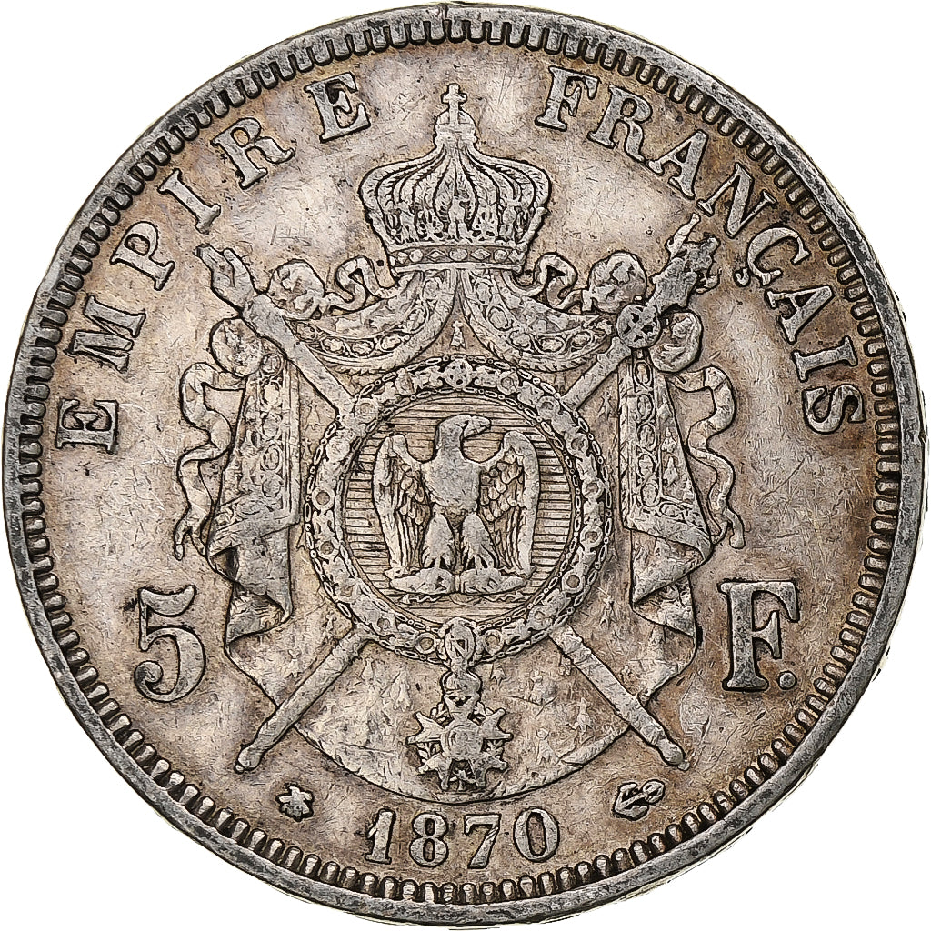 Coin, France, Napoleon III, 5 Francs, 1870, Paris, VF(30-35), Silver, KM:799.1