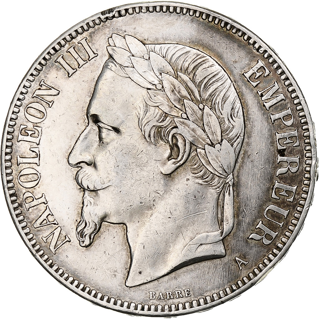 Moeda, França, Napoleon III, 5 Francs, 1870, Paris, EF(40-45), Prata, KM:799.1
