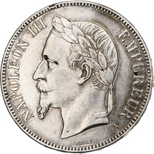 Moeda, França, Napoleon III, 5 Francs, 1870, Paris, EF(40-45), Prata, KM:799.1