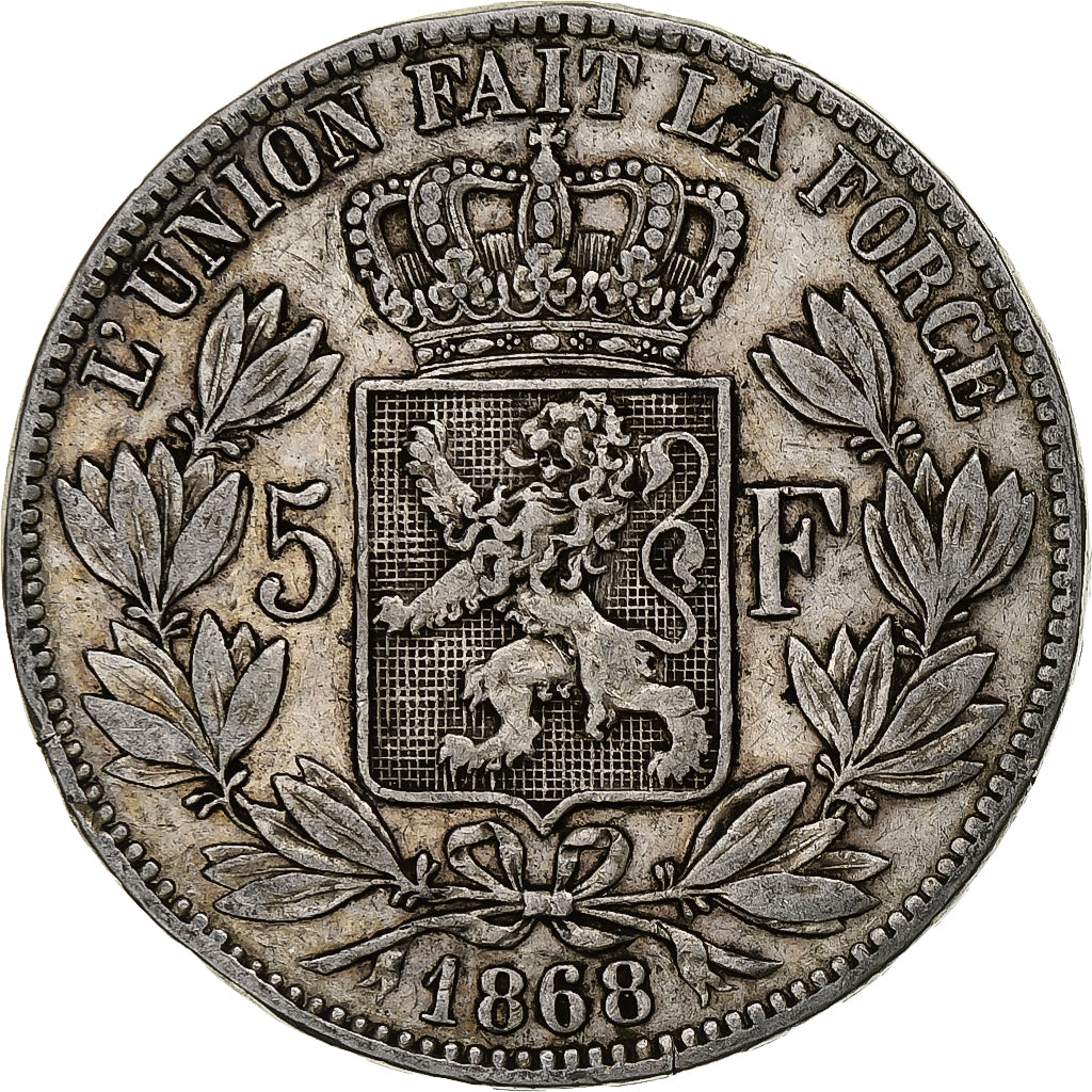 Munten, België, Leopold II, 5 Francs, 5 Frank, 1868, FR, Zilver, KM:24