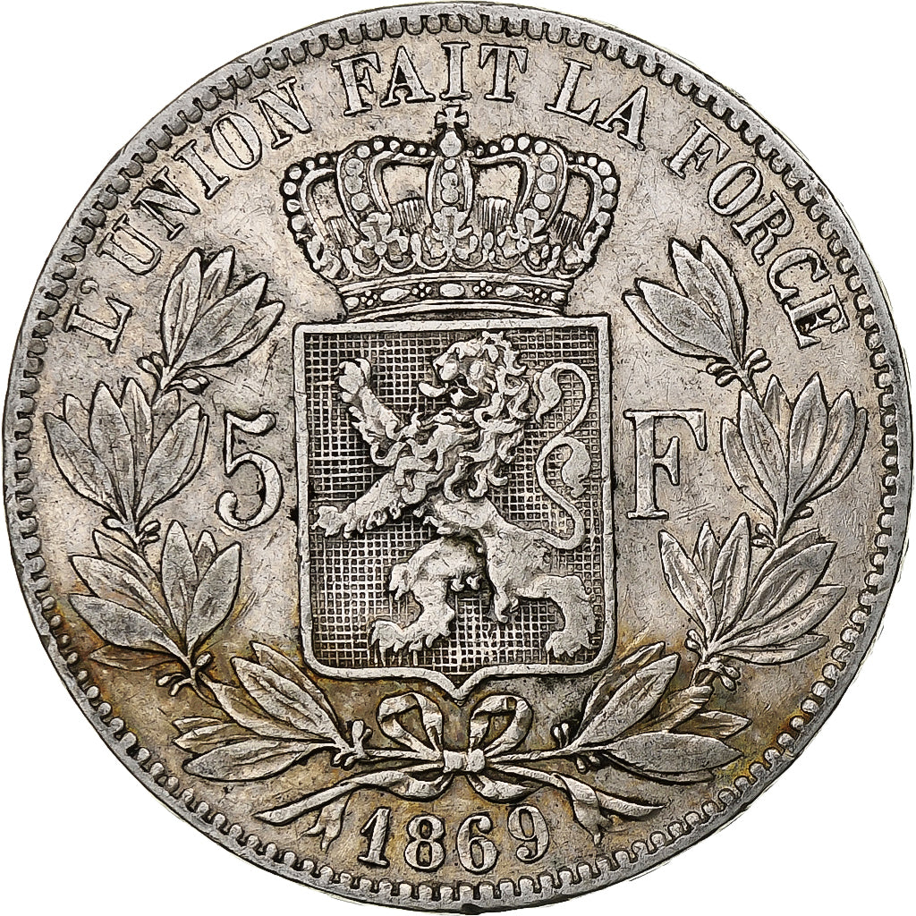 Coin, Belgium, Leopold II, 5 Francs, 5 Frank, 1869, VF(30-35), Silver, KM:24