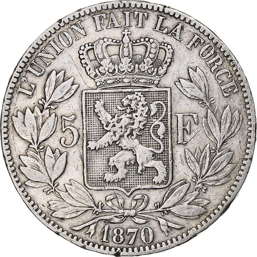 Moneta, Belgio, Leopold II, 5 Francs, 5 Frank, 1870, Brussels, MB, Argento