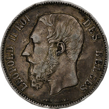 Moneda, Bélgica, Leopold II, 5 Francs, 5 Frank, 1870, Brussels, BC+, Plata