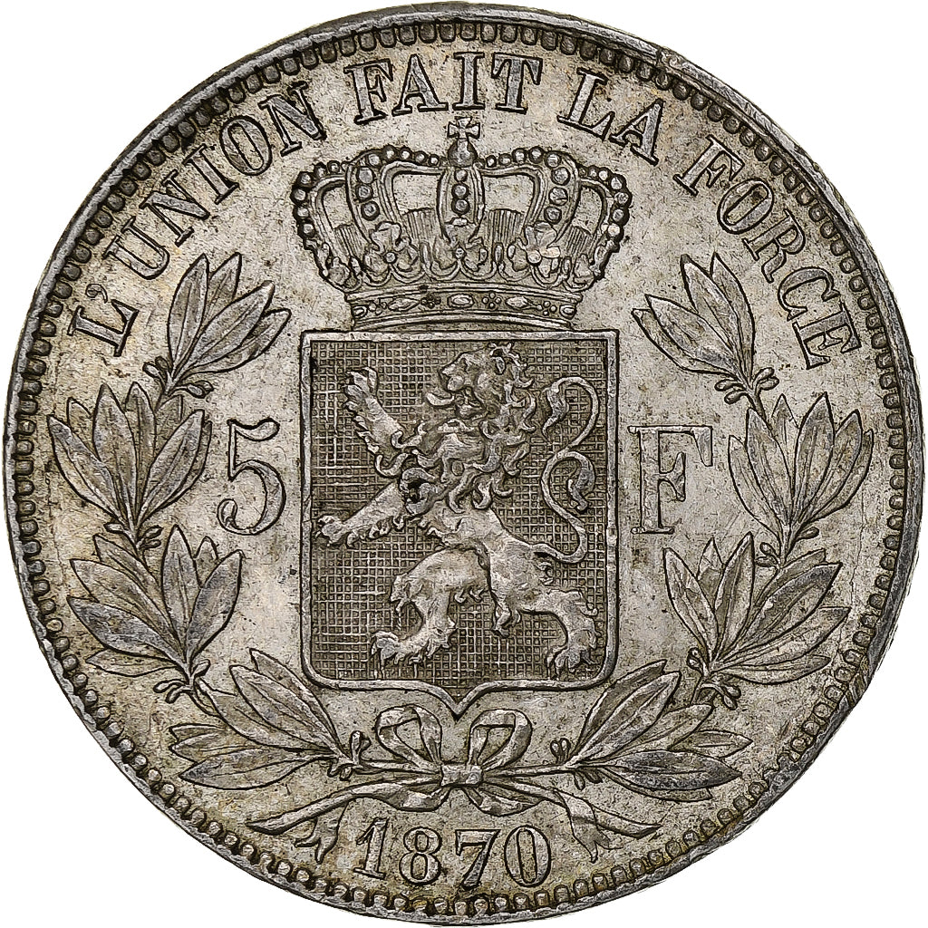Moneta, Belgio, Leopold II, 5 Francs, 5 Frank, 1870, Brussels, BB, Argento