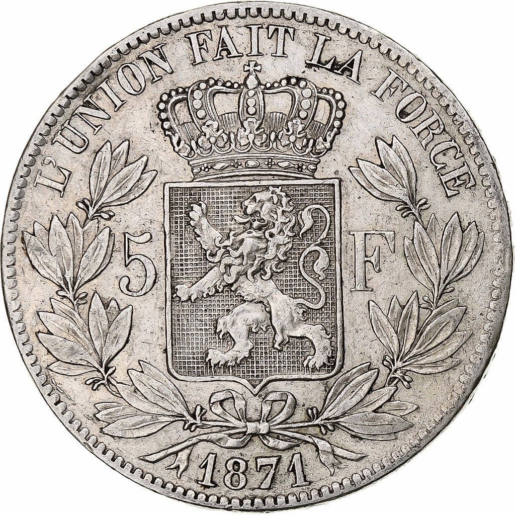 Belgio, Leopold II, 5 Francs, 5 Frank, 1871, Argento, BB, KM:24