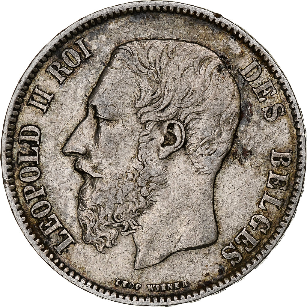 Moneta, Belgia, Leopold II, 5 Francs, 5 Frank, 1873, VF(30-35), Srebro, KM:24