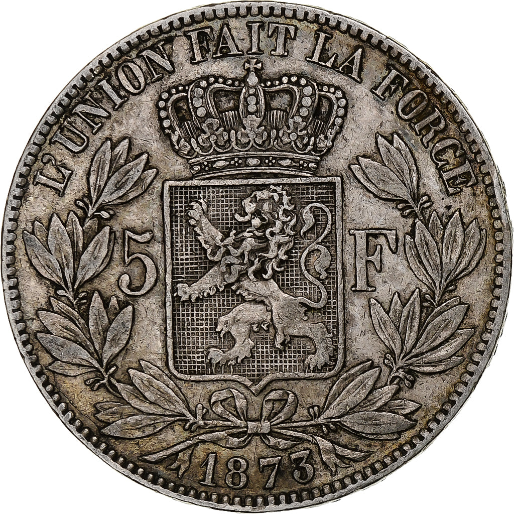 Moneta, Belgia, Leopold II, 5 Francs, 5 Frank, 1873, VF(30-35), Srebro, KM:24