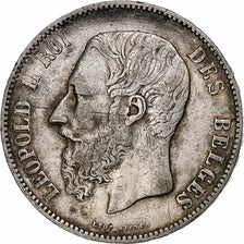 Moneda, Bélgica, Leopold II, 5 Francs, 5 Frank, 1873, BC+, Plata, KM:24