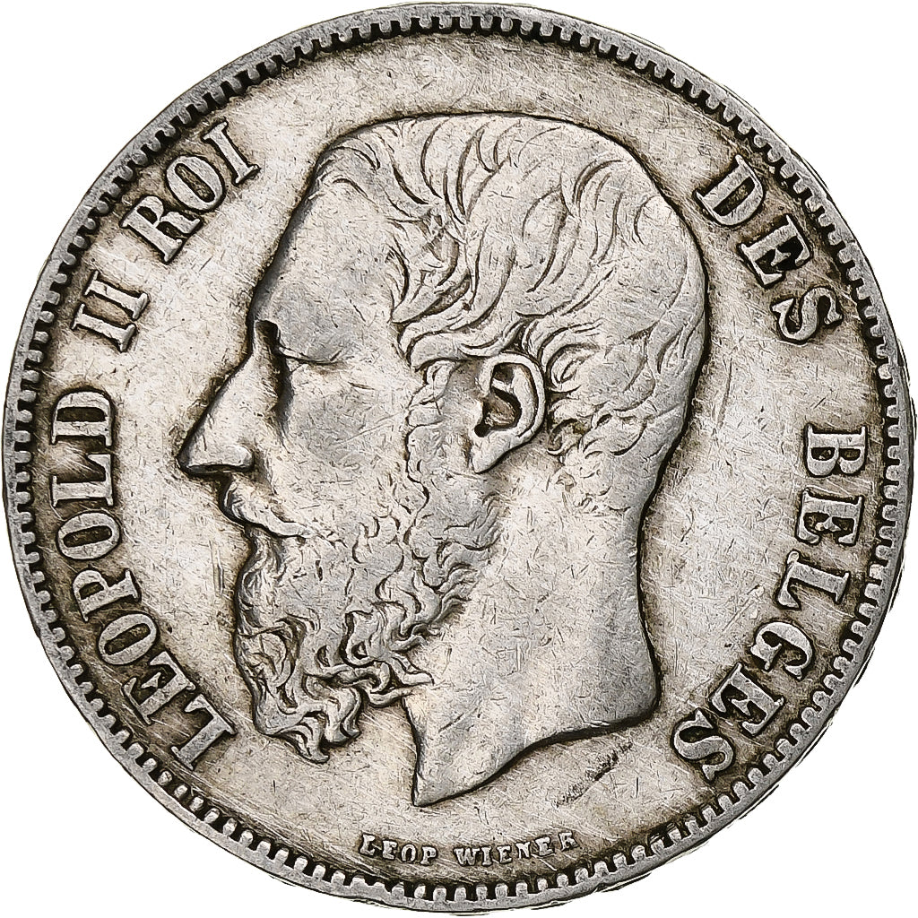 Coin, Belgium, Leopold II, 5 Francs, 5 Frank, 1875, VF(30-35), Silver, KM:24