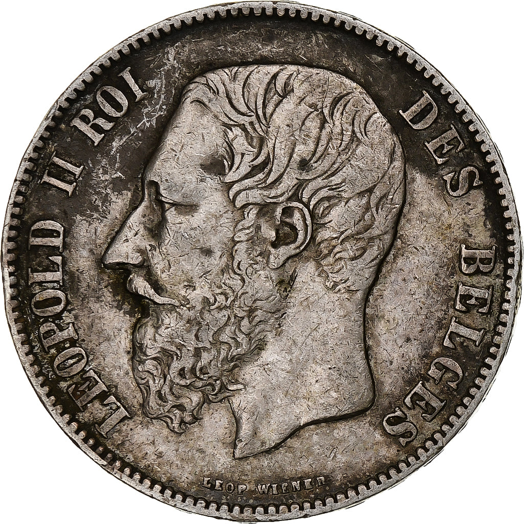 Moneta, Belgio, Leopold II, 5 Francs, 5 Frank, 1876, MB+, Argento, KM:24