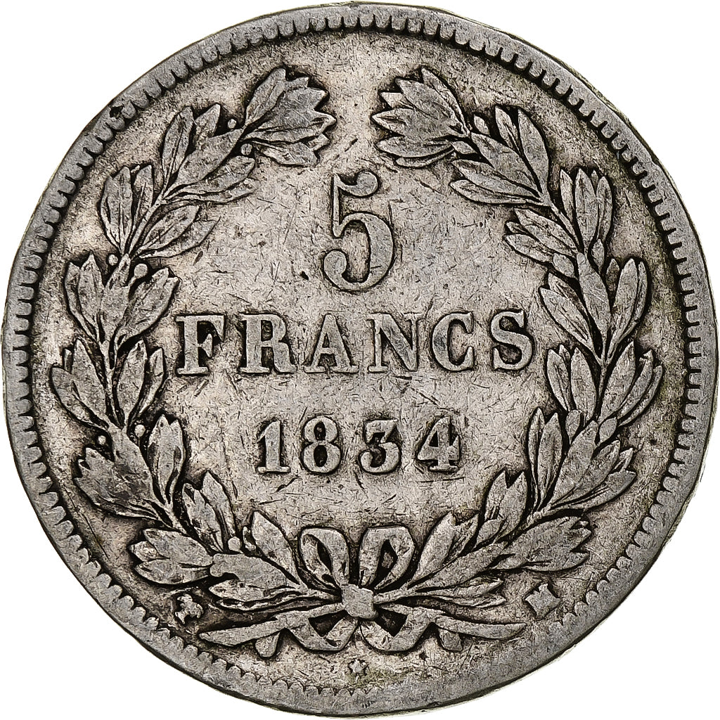 France, 5 Francs, Louis-Philippe, 1834, Marseille, Argent, TB, Gadoury:678