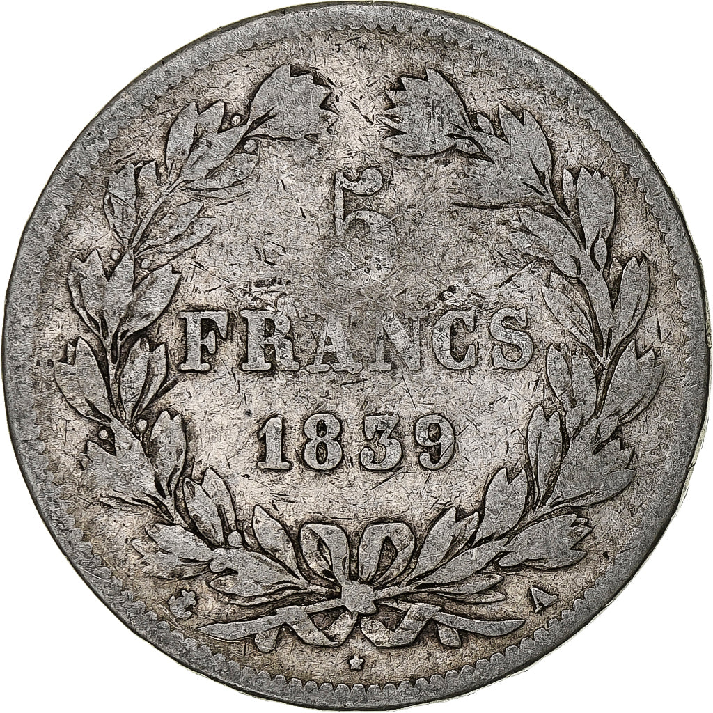Monnaie, France, Louis-Philippe, 5 Francs, 1839, Paris, TB, Argent, Gadoury:678