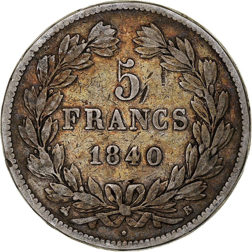 Moneta, Francia, Louis-Philippe, 5 Francs, 1840, Rouen, MB, Argento, KM:749.2