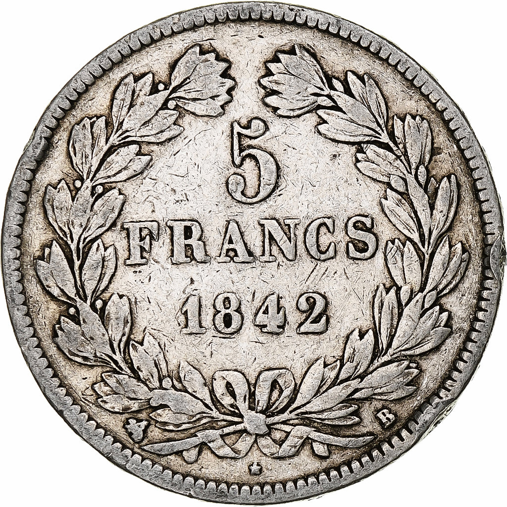 Moneta, Francia, Louis-Philippe, 5 Francs, 1842, Rouen, MB, Argento, KM:749.2