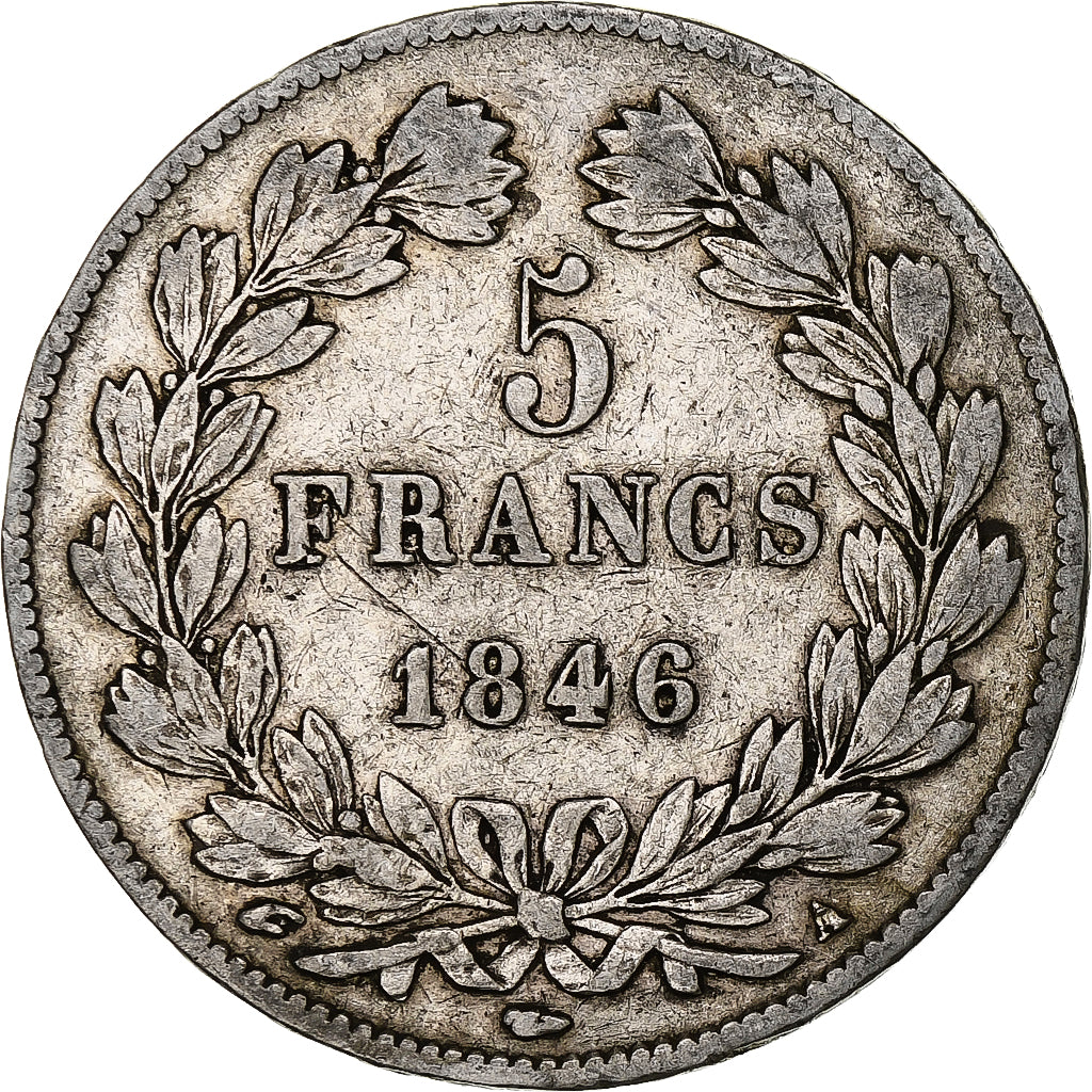 Moneta, Francia, Louis-Philippe, 5 Francs, 1846, Paris, MB+, Argento, KM:749.1