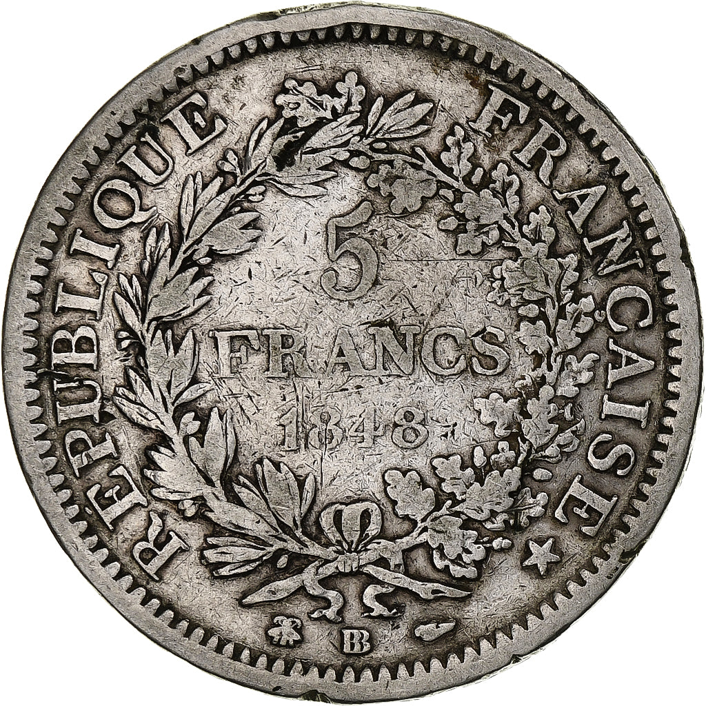 Monnaie, France, Hercule, 5 Francs, 1848, Strasbourg, TB, Argent, Gadoury:683