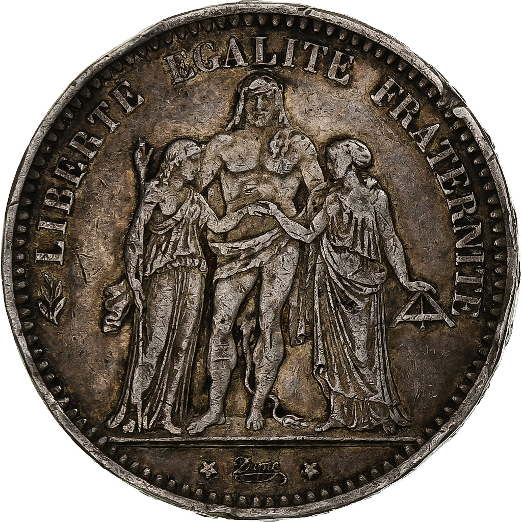 Moneta, Francia, Hercule, 5 Francs, 1873, Paris, MB+, Argento, KM:820.1