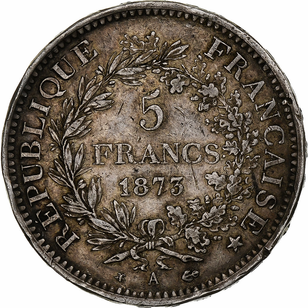 Moneta, Francia, Hercule, 5 Francs, 1873, Paris, MB+, Argento, KM:820.1