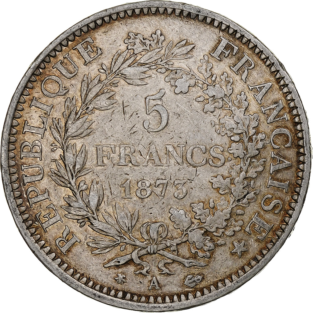 Moneta, Francia, Hercule, 5 Francs, 1873, Paris, MB+, Argento, KM:820.1