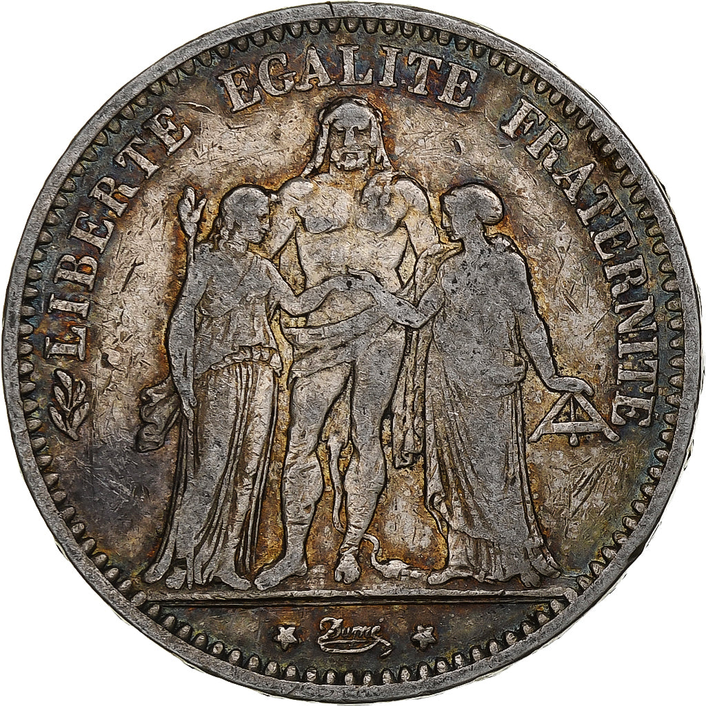 Moneta, Francia, Hercule, 5 Francs, 1873, Bordeaux, MB+, Argento, KM:820.2