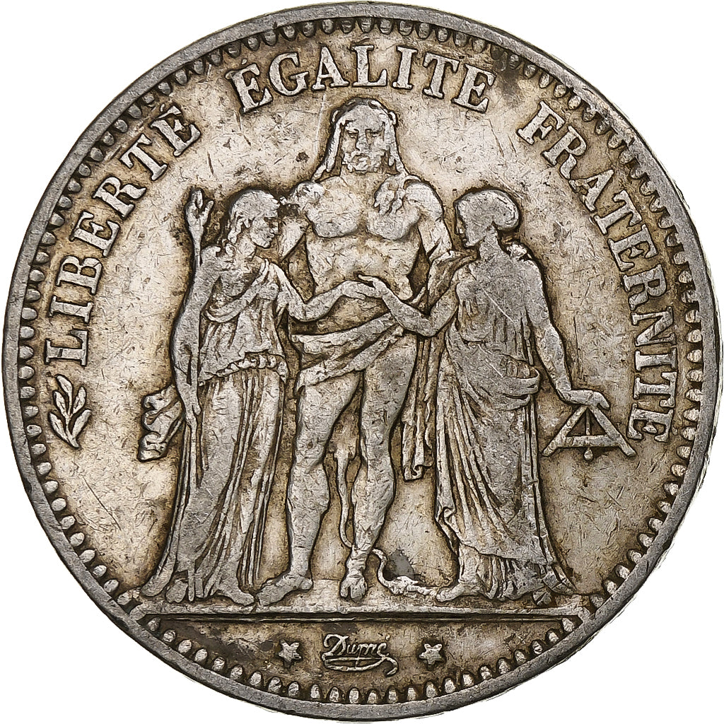 Moneta, Francia, Hercule, 5 Francs, 1873, Bordeaux, MB+, Argento, KM:820.2